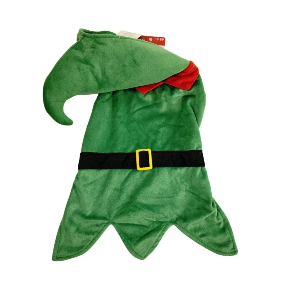 Pet Central Holiday Elf Dog Size L Green Red Costume